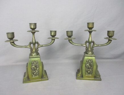 Couple Jugendstil  Antique   Brass Candle holders Candelabra Three Arms Gorgeous