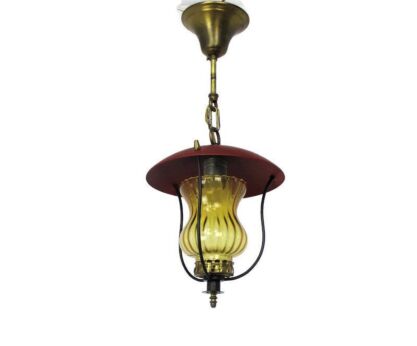 Lantern Ornate Chandelier Pendant Mid Century modern Amber Art Glass Vintage