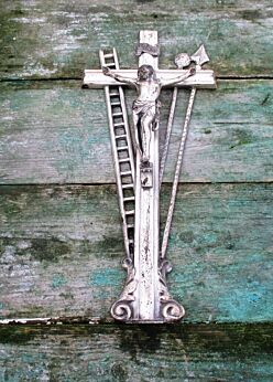 Vintage art Brass Ornate Crucifix Cross Tools of Passion Jesus Wall Hanging