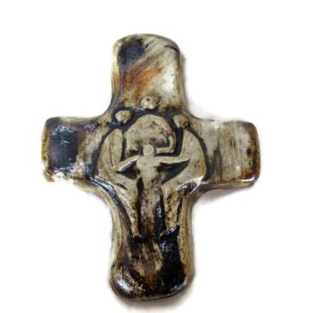 Small Mid Century Modern Ceramic Crucifix Holy Family Era Amphora Perignem HTF