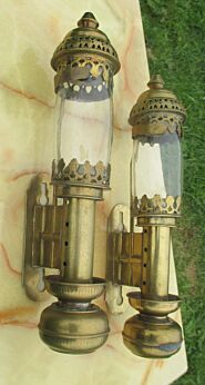 Vintage pair Brass Architectural Carriage Porch Lamps Wall Lamps Antique Glas