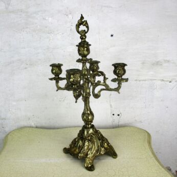 Gorgeous Brass Ornate Embossed Candle Holder Stick Candelabra 5 arm Sniffer
