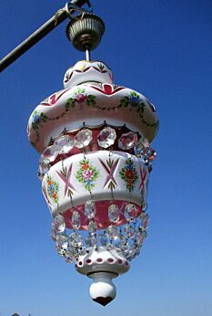 Bohemian Overlay Opalescent Pendant Hand painted Flowers Crystal Chandelier