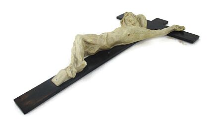 Wood Hanging Crucifix Plaster corpus Van Der Meeren or Van Der Meeren Style Very Dramatic WOW