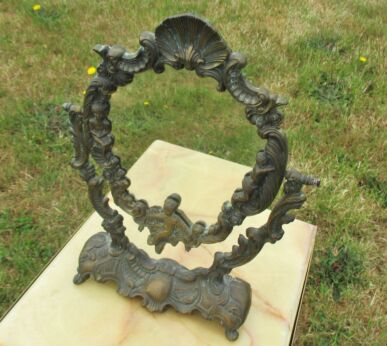 Antique Brass Putti Angel Rococo Style Adjustable Mirror Romantic French