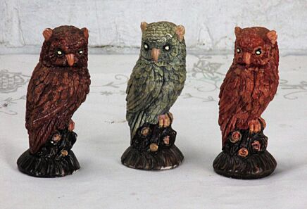 Set of 3 vintage plaster owls figurines statues lovely 4.92"