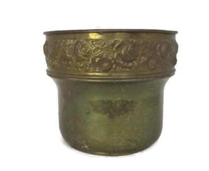 Vintage Brass Planter Jardiniere flower pot Ornate Embossed Beautiful Flower Pattern Barn Style