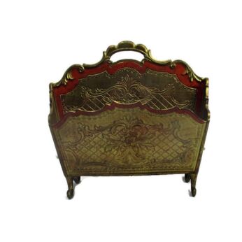 Magazine Newspaper Basket Hollywood regency Orange Gold Resin Hard Plastic Florentine style