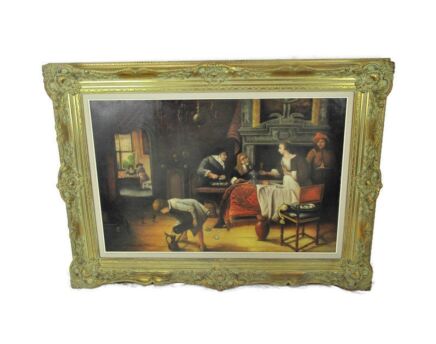 Large Painting Framed Ornate Oil on Canvas Signed Van de Perre Victorian Scene