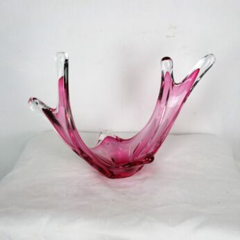 Italian Art Glass Cranberry Red Clear Bowl Dish Centerpiece Basket era Murano