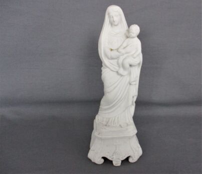 Antique Bisque Porcelain Statue Virgin Our Lady Mary Madonna with Infant Jesus Gorgeous 7.87"