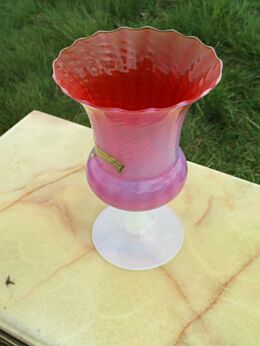 Italian Toscany Art Glass vase Ruby red Goblet White Caged glass hand made