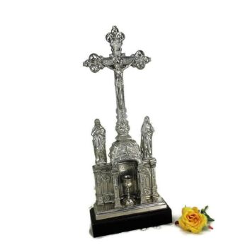 Vintage Calvary Standing Table Cross Crucifix Chalice Base Spelter Collector HTF