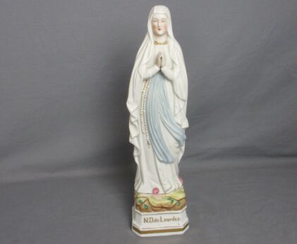 Vintage Porcelain Bisque Statue Virgin Mary Notre Dame  Our Lady of Lourdes French Gorgeous 15.55"