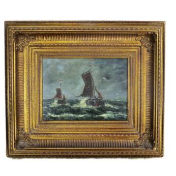 Oil Painting Sailing Boats Seascape Ornate Wood Plaster Frame Signed Lean