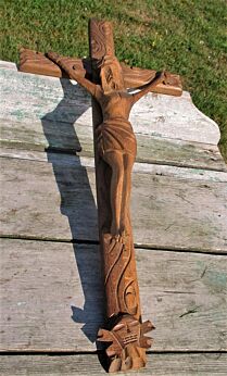 Completely Hand Carved Wood Hanging Crucifix Cross Jesus Christ 21.26"