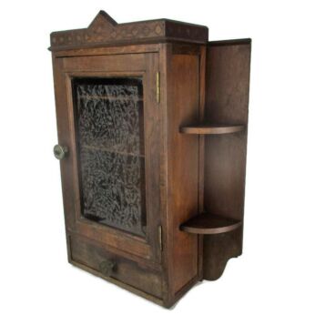 Vintage Kitchen Apothecary Bathroom Wall Cabinet Etched glass Door Inlay Display