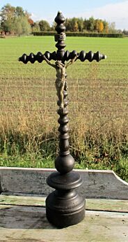 Large Antique Carved Wood Jesus Christ Cross Table Standing Crucifix Spelter