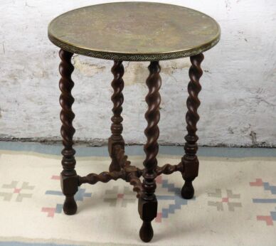 Round Barley Twist Wood Side Occasional Wine Table Pedestal Plant Stand
