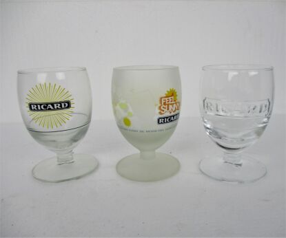 3 different French Ricard Glasses Pastis Apero France Collector HTF Feel Sunny