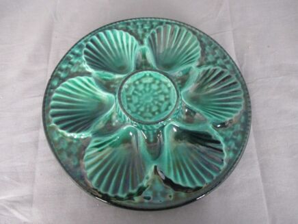 French Oyster Plate Faience Ceramic Majolica Vallauris 1950s Green