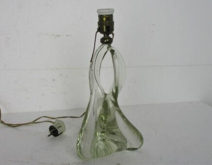 Art Deco Table Lamp Val St Lambert Art Glass Design Marked Green Swirled Glass