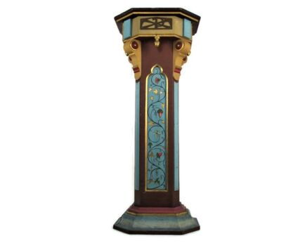Church Pedestal Wooden Pulpit Lectern Antique Pillar Gothic Polychrome Hand Painted Antique Very large Gorgeous WOW