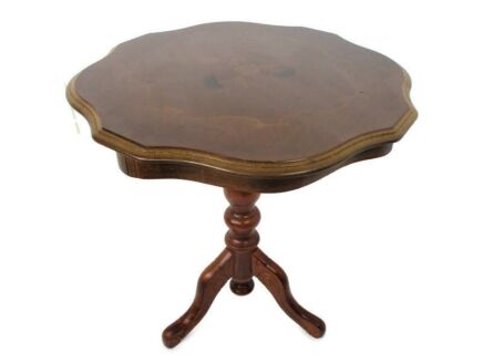 Italian Hand Carved Wood Coffee Wine Side Table Inlay Marquetry Tripod Pedestal Gorgeous Vintage