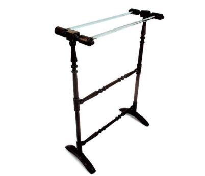 Standing Quilt Towel Blanket Comforter Rack Wood Bobbin Legs Jacobean Style Glass Bars