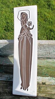 Vintage Ceramic Tile Wall Hanging Virgin with Child Signed Raf Belgium