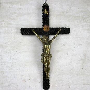 Tramp Trench Tramp Folk art Hanging Hand Carved Wooden Crucifix Spelter 1939