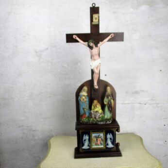 XL Antique Standing Crucifix Plaster Corpus Calvary Group Stations of Cross