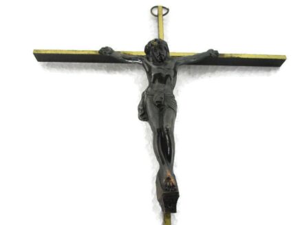 Small Brass Hanging Crucifix Jesus Christ Cross Vintage Corpus Christi Lovely 9.25"