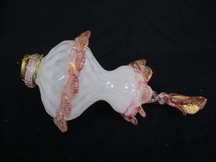 Venetian Murano Chandelier Part White Pink Spindle Italian Art Glass Reclaimed