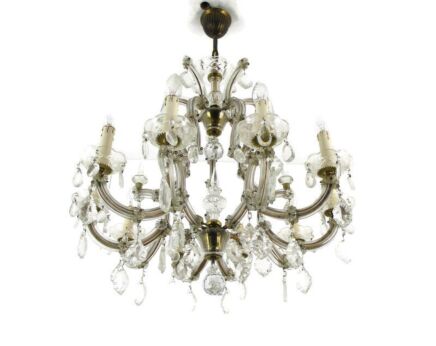 Chandelier 10 Arms Lights Brass Christal Prisms Hollywood Regency Marie therese