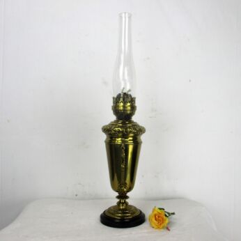 antique Brass Table oil lamp Burner with Glass Chimney Working Ornate Lietar