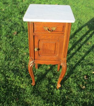 Carved wood Nightstand White Marble Top Cabinet End Table Drawer Louis XV