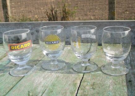 Set of 4 different Ricard Glasses Collector France French Authentic