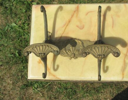 Antique Wall Mounted Ornate Brass Coat kitchen bathroom rack Shells French