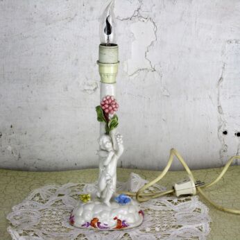 Italian Table Desk Nightstand Lamp Cherub Angel Putti Working Bassano Porcelain