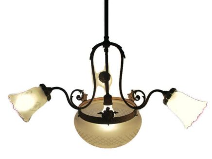 Art Nouveau Deco Etched Glass Shade French Chandelier 4 Lights Stylish Elegant