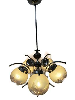 Italian Design Mazzega Murano Chandelier 5 Lights Art Glass Chrome Space Age