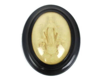 Antique Ornate Frame Convex Glass Dome Wood Virgin Mary ascension HTF Collector
