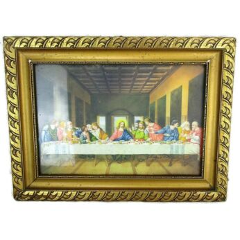 Vintage Wood Plaster Ornate Frame Jesus Christ Last Supper Iconic Print 12.99"