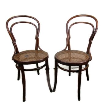 Pair Vintage Kohn Wien Chairs Bistro Ice Cream Parlor Rush Cane Seating Bentwood