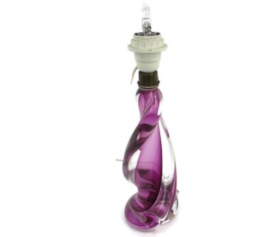 Vintage Table Lamp Val St Lambert Art Glass Design Marked   Swirled  Cranberry Working signed