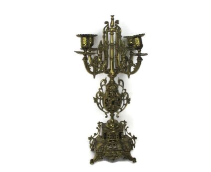 Stunning Ornate 4 arm Candle Holder Candelabra Brass Embossed 1920s art deco