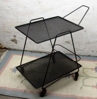 Atomic Perforated Wire Iron Garden Cart Trolley Mid Century Modern era Mategot