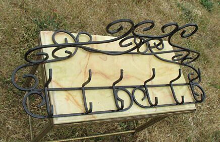 Vintage Wrought Iron Coat Hat Wall Rack Black 6 hooks