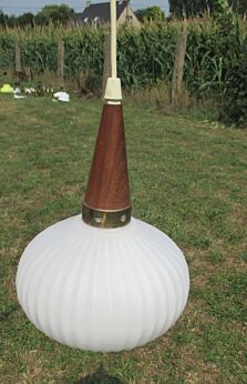 Vintage Chandelier Pendant Op Pop Art Danish Modern Style Teak Opaline Ball WOW